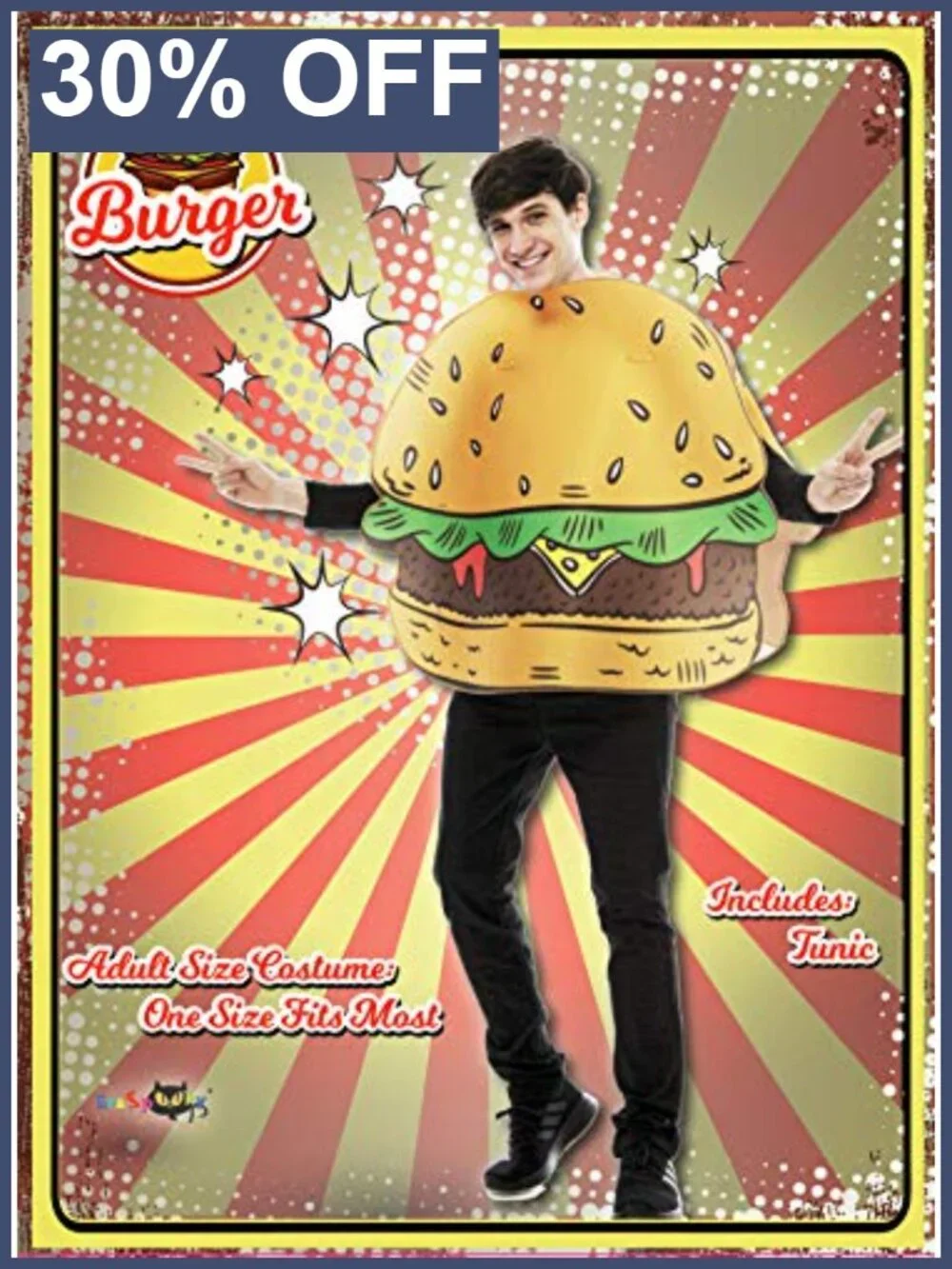 Adult Hamburger Costume One Size Funny Halloween Food Tunic Cosplay Polyester